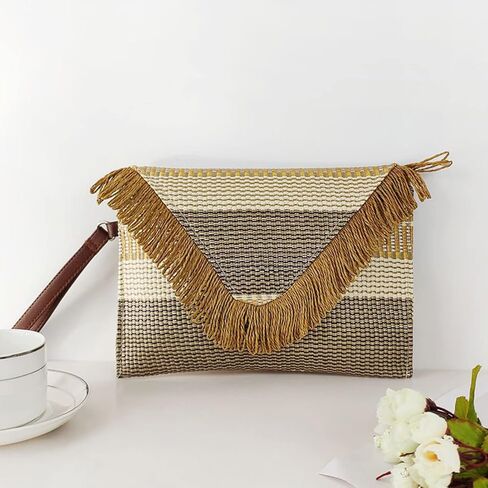 Clutch Purses for Women, Straw Bag, Bohemian Stripes Handmade Envelope Package, Summer Beach Handbags Suitable for Vacation, Travel, Daily Matching in Saudi Arabia