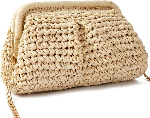 Straw Summer Beach Bag Woven Clutch Purses for Women Dumpling Detachable Shoulder Strap Pouch Handbag in Saudi Arabia