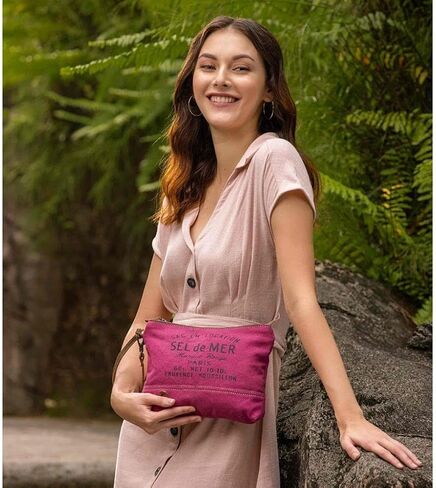 Myra Bag Just Pink Pouch Upcycled Cotton & Leathe S-2918 in Saudi Arabia
