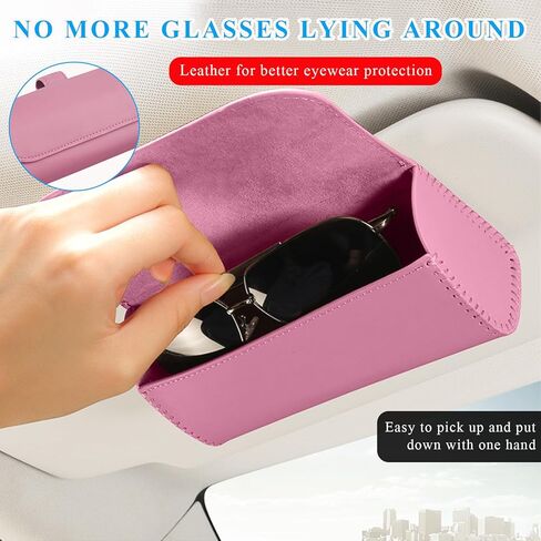 حامل النظارات الشمسية لواقي الشمس للسيارة، صندوق منظم النظارات الجلدية للسيارات مع إغلاق مغناطيسي مخفي، حامل مشبك لحقيبة نظارات السيارة، ملحقات السيارة للنساء والرجال (أسود) in Kuwait