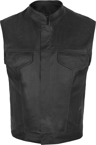 سترة SOA للرجال من جلد البقر الأصلي للدراجة النارية على طراز النادي مع جيوب بندقية مخفية جديدة (7XL) in Kuwait