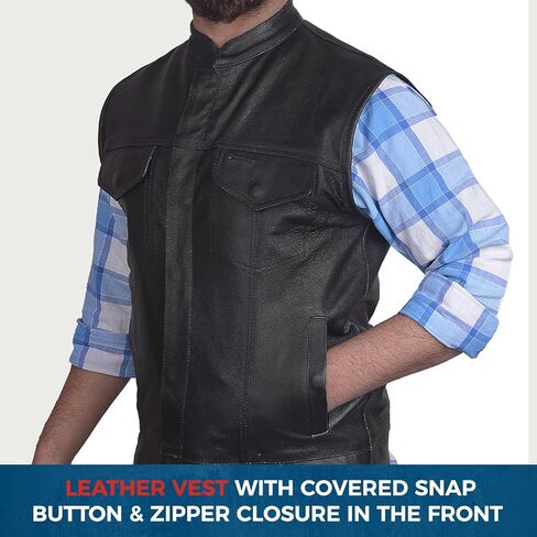 سترة SOA للرجال من جلد البقر الأصلي للدراجة النارية على طراز النادي مع جيوب بندقية مخفية جديدة (7XL) in Kuwait