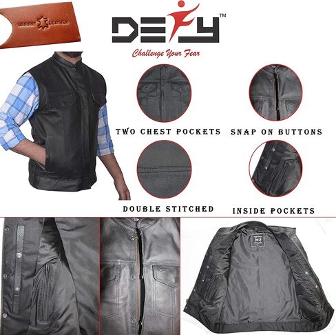 سترة SOA للرجال من جلد البقر الأصلي للدراجة النارية على طراز النادي مع جيوب بندقية مخفية جديدة (7XL) in Kuwait