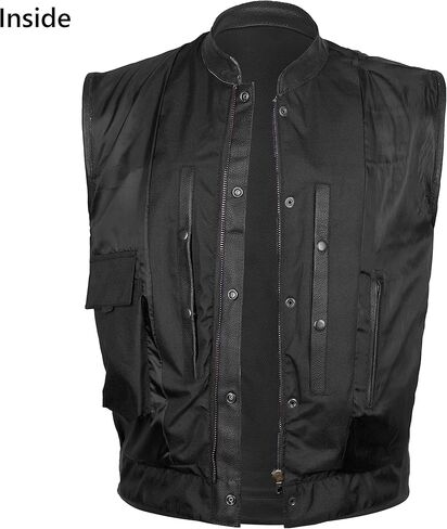 سترة SOA للرجال من جلد البقر الأصلي للدراجة النارية على طراز النادي مع جيوب بندقية مخفية جديدة (7XL) in Kuwait