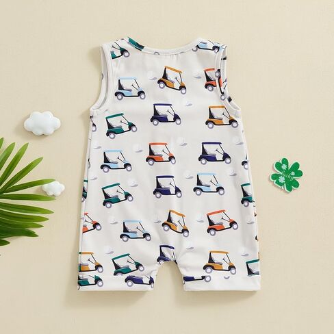 Newborn Baby Girls Boys Golf Outfit Sleeveless Button Golf Cart Print Jumpsuit Summer Hole in One Golf Birthday Romper in Saudi Arabia