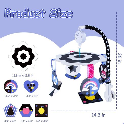 Baby Crib Mobile with Calming Music Rotation - Black and White High Contrast Nursery Mobile for Visual Stimulation and Development Baby Mobile for Crib for Newborn Infants, Boys, and Girls in Kuwait