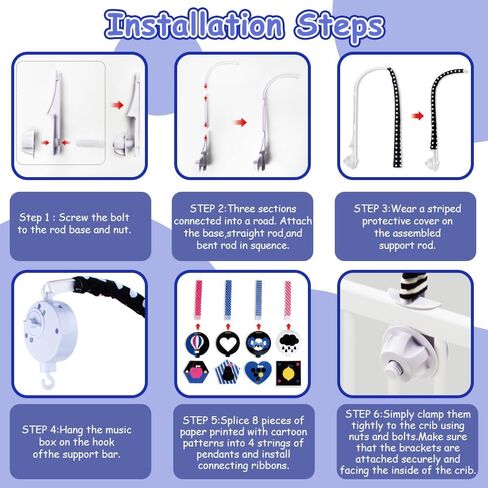 Baby Crib Mobile with Calming Music Rotation - Black and White High Contrast Nursery Mobile for Visual Stimulation and Development Baby Mobile for Crib for Newborn Infants, Boys, and Girls in Kuwait