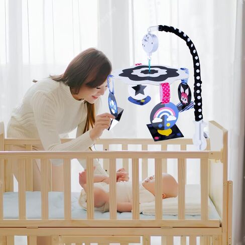 Baby Crib Mobile with Calming Music Rotation - Black and White High Contrast Nursery Mobile for Visual Stimulation and Development Baby Mobile for Crib for Newborn Infants, Boys, and Girls in Kuwait