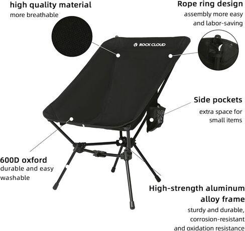كرسي تخييم محمول من روك كلاود، خفيف الوزن ومدمج، كراسي تخييم قابلة للطي في الهواء الطلق كبيرة الحجم للتخييم والمشي لمسافات طويلة وحقيبة الظهر ورياضات الشاطئ، مقاس كبير بحري in Kuwait