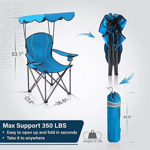 Camping Chairs with Shade, Foldable Canopy Chair, Folding Camping Shade Chair for Outdoor, Camping, Patio, Support 350 LBS, Navy in Saudi Arabia