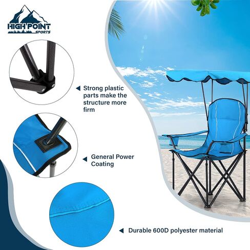 Camping Chairs with Shade, Foldable Canopy Chair, Folding Camping Shade Chair for Outdoor, Camping, Patio, Support 350 LBS, Navy in Saudi Arabia