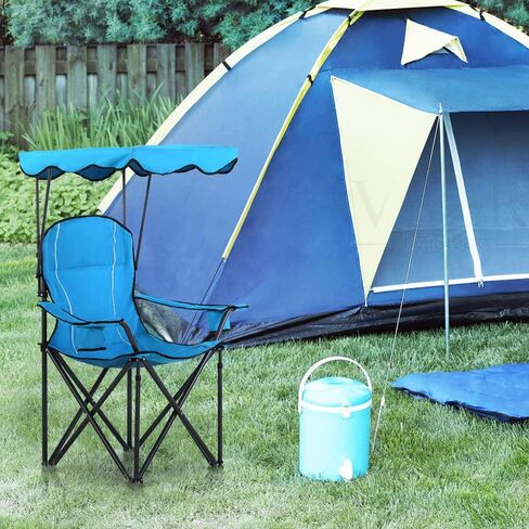 Camping Chairs with Shade, Foldable Canopy Chair, Folding Camping Shade Chair for Outdoor, Camping, Patio, Support 350 LBS, Navy in Saudi Arabia