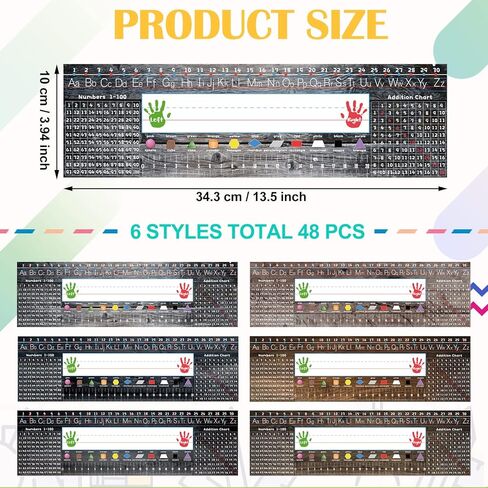 48 Pcs Desk Name Tags Rustic Traditional Manuscript Name Tags Self Adhesive Contemporary Desk Plate Topper for Classroom Teacher Student with Alphabet Ruler Shape for Kids Kindergarten Primary School in Saudi Arabia