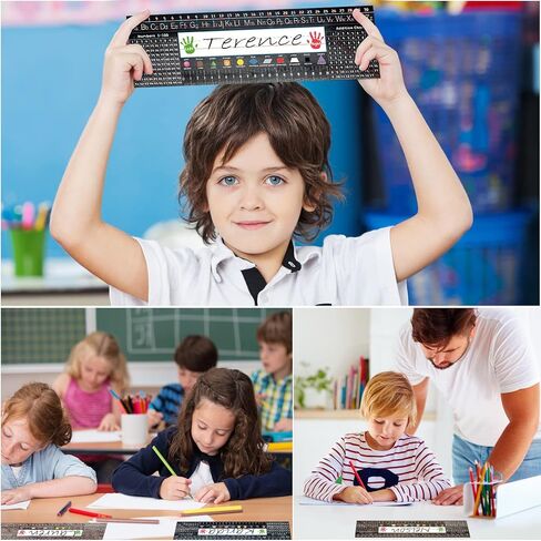 48 Pcs Desk Name Tags Rustic Traditional Manuscript Name Tags Self Adhesive Contemporary Desk Plate Topper for Classroom Teacher Student with Alphabet Ruler Shape for Kids Kindergarten Primary School in Saudi Arabia