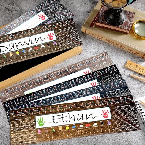 48 Pcs Desk Name Tags Rustic Traditional Manuscript Name Tags Self Adhesive Contemporary Desk Plate Topper for Classroom Teacher Student with Alphabet Ruler Shape for Kids Kindergarten Primary School in Saudi Arabia