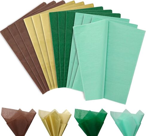 Whaline 100 Sheet Assorted Tissue Paper Folded Flat Green Gold Brown Gift Wrapping Paper Art Paper for St Patrick's Day DIY Gift Wrapping Birthday Easter Baby Shower Wedding Craft Making, 14 x 20 in in Saudi Arabia