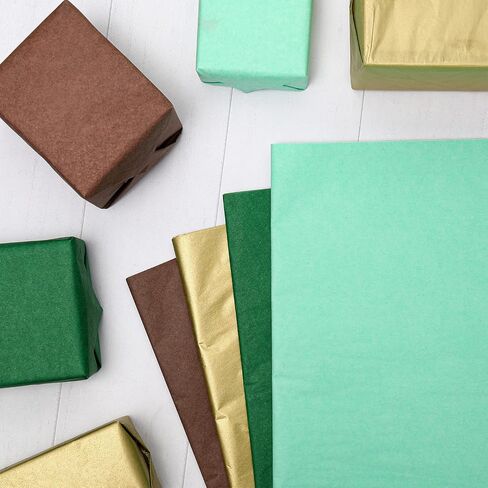 Whaline 100 Sheet Assorted Tissue Paper Folded Flat Green Gold Brown Gift Wrapping Paper Art Paper for St Patrick's Day DIY Gift Wrapping Birthday Easter Baby Shower Wedding Craft Making, 14 x 20 in in Saudi Arabia