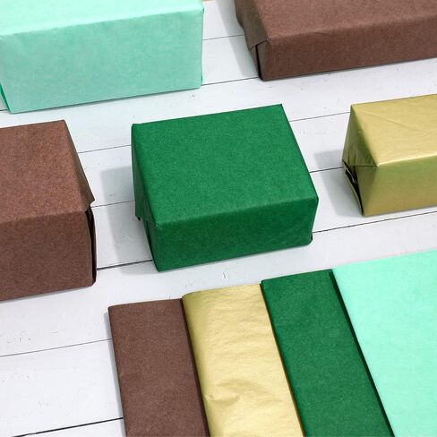 Whaline 100 Sheet Assorted Tissue Paper Folded Flat Green Gold Brown Gift Wrapping Paper Art Paper for St Patrick's Day DIY Gift Wrapping Birthday Easter Baby Shower Wedding Craft Making, 14 x 20 in in Saudi Arabia