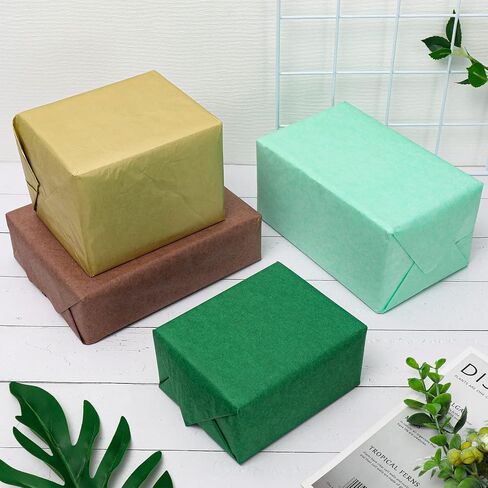 Whaline 100 Sheet Assorted Tissue Paper Folded Flat Green Gold Brown Gift Wrapping Paper Art Paper for St Patrick's Day DIY Gift Wrapping Birthday Easter Baby Shower Wedding Craft Making, 14 x 20 in in Saudi Arabia