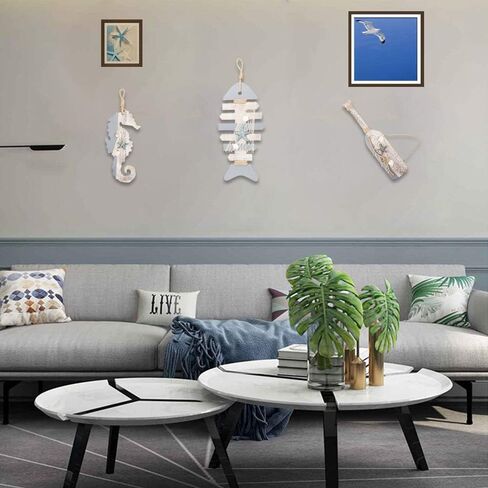 YIYA 15.7" Wooden Decor Oar with Starfish and Shells for Nautical Decoration, Wall Decor Door Hanging Ornament Beach Theme Home Decoration in Saudi Arabia