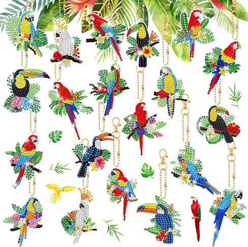 20 Pcs Painting Keychain Kits Luau Party Decorations Diamond Ornaments DIY Diamond Ring Key Chain Tiki Bar Painting Hanging Art for Hawaiian Summer Beach Party Decor in Saudi Arabia