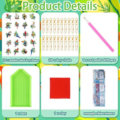 20 Pcs Painting Keychain Kits Luau Party Decorations Diamond Ornaments DIY Diamond Ring Key Chain Tiki Bar Painting Hanging Art for Hawaiian Summer Beach Party Decor in Saudi Arabia