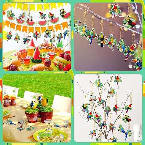 20 Pcs Painting Keychain Kits Luau Party Decorations Diamond Ornaments DIY Diamond Ring Key Chain Tiki Bar Painting Hanging Art for Hawaiian Summer Beach Party Decor in Saudi Arabia