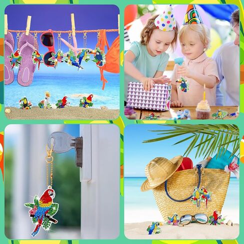 20 Pcs Painting Keychain Kits Luau Party Decorations Diamond Ornaments DIY Diamond Ring Key Chain Tiki Bar Painting Hanging Art for Hawaiian Summer Beach Party Decor in Saudi Arabia
