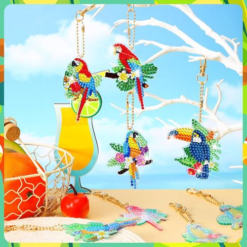 20 Pcs Painting Keychain Kits Luau Party Decorations Diamond Ornaments DIY Diamond Ring Key Chain Tiki Bar Painting Hanging Art for Hawaiian Summer Beach Party Decor in Saudi Arabia