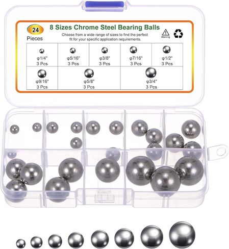 مجموعة متنوعة من الكرات الدقيقة 24 قطعة من Uxcell 1/4 بوصة 5/16 بوصة 3/8 بوصة 7/16 بوصة 1/2 بوصة 9/16 بوصة 5/8 بوصة 3/4 بوصة كرات تحمل صلبة من الفولاذ الكروم in Kuwait