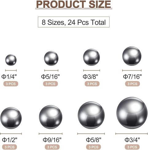 مجموعة متنوعة من الكرات الدقيقة 24 قطعة من Uxcell 1/4 بوصة 5/16 بوصة 3/8 بوصة 7/16 بوصة 1/2 بوصة 9/16 بوصة 5/8 بوصة 3/4 بوصة كرات تحمل صلبة من الفولاذ الكروم in Kuwait