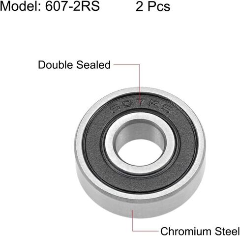 uxcell 607-2RS Deep Groove Ball Bearings 7mm x 19mm x 6mm Double Sealed Chrome Steel Z2 2pcs in Saudi Arabia
