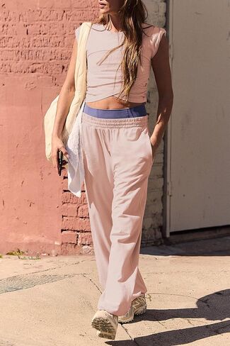 Womens Two Pieces Outfits Lounge Sets Cropped Tops Sweatpants Sets Athletic Tracksuit with Pockets in Saudi Arabia