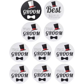 Brosash Team Groom Buttons - (1) Groom Button, (1) Best Man Button & (8) Team Groom Buttons | Bachelor Party Favors Supplies Decorations Men Favor Kit Gifts Bridal Pin Wedding Set Bride Groomsmen Gift