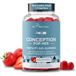 Eu Natural Conception for Her Fertility Gummies - Fertility Supplements for Women with Myo Inositol, Folate & More - Delicious Juicy Strawberry Hormone Balance Vitamins, 75 ct Gummies