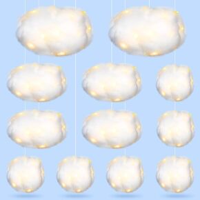 Tatuo 6 Pcs LED Artificial Cloud Props Imitation 3D Cloud for Ceiling Hanging Decorations Fake Cloud with 6 Pcs Light Strings Wedding Ornament Room Decor Art Stage DIY Party