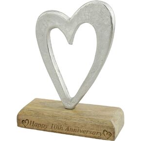 10th Anniversary Rustic Metal Heart Decoration – Free Standing Aluminium & Wooden Decoration (hssanni-10)