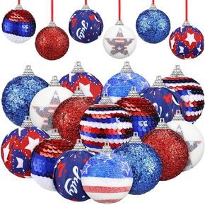 Ferraycle 16 Pcs Patriotic Ball Ornaments for Tree 4th of July Decorations Memorial Day Tree Ornaments Fabric Red White Blue Ball Decorations Independence Day Decor for Small Tree Party(USA Style)