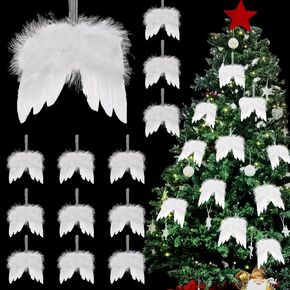 12Pcs White Angel Wings Christmas Ornaments Angel Feather Wings Hanging Decor for Christmas Tree Angel Wings Pendant for Crafts Xmas Party DIY Decorations