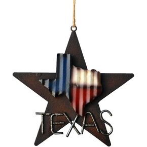 DeLeon Collections Western Rustic Lone Star 3-D Texas Map Christmas Ornament - Metal/Tin - or Tree or Wall Hanging