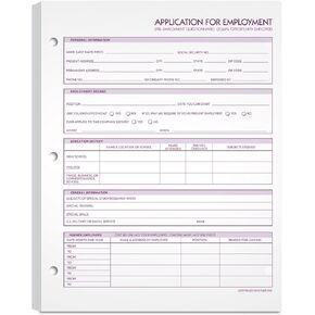 Employment Application Forms, 8.5 x 11 inches, Pack of 100, Double-Sided, 3-Hole Punched, White Paper