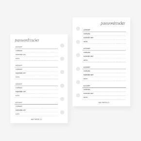 Pocket Password Tracker Planner Insert Agenda Refill for Pocket size 6 Ring Binder 3.2 x 5