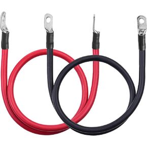 2 Foot 4 AWG Power Battery Cable Four Gauge Wire with 3/8" Ring Terminals for Car RV Solar ATV Lawn Mower Motorcycle, Black + Red 2 Pcs Set
