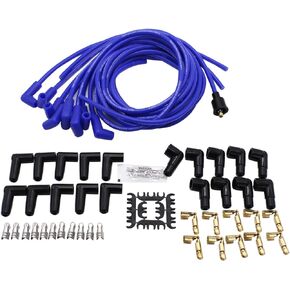 1 SET SHLPDFM Blue Spark Plug Wires Spiral Core 8.5mm 90 Degree Boots V8 W/Looms