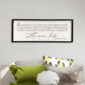 comurdyo Love Is Patient Love Is Kind Wall Art Decor 32" X 12" Master Bedroom Above Bed Love Never Fails Sign 1 Corinthians 13 Bible Verse Scripture Christian Religious Family Wall Hanging (Black)