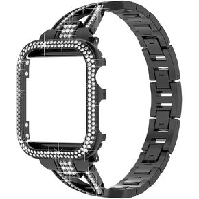 Compatible Apple Watch Diamond Case Protective Cover Bling Rhinestone Crystal Metal Alloy Band Strap Series 9 8 7 6 5 4