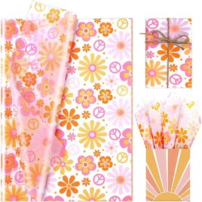 Bolsome 100 Sheets 20 * 14 Inches Boho Tissue Paper, Daisy Pattern Gift Wrapping Tissue, Groovy Floral Print Tissue Paper for Gift Bags for Birthday Baby Shower Wedding DIY Craft in Saudi Arabia