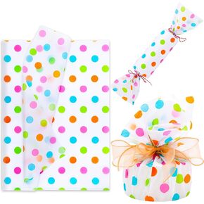 Whaline 100 Sheets Dot Tissue Paper Rainbow Colored Gift Wrapping Paper Art Craft Paper for DIY Crafts Birthday Baby Shower Party Decorations, 14 x 20 Inch