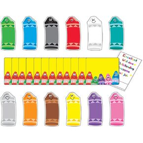 Crayon Name Tags - with Crayon Cut Out | 36 Crayon Labels, 72 Crayon Cutout for Crayons Themed Classroom Decor, Bulletin Board, Preschool Cubby Tag | Nametags, Paper Accents Set with Mini Reward Card