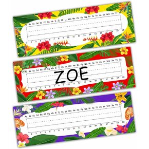 Desk Name Tag Classroom, Tropical Flowers Plants Name Plate for Desk Labels, Name Tags for Student Desk Labels Locker Stickers, School Teaching Students Supplies A03
